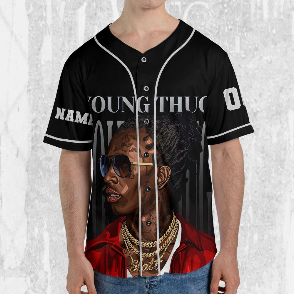 Personalize Young Thug Cool Black And Red Jersey, Young Thug Baseball Jersey - lylyprint.com baseball jersey product view 4