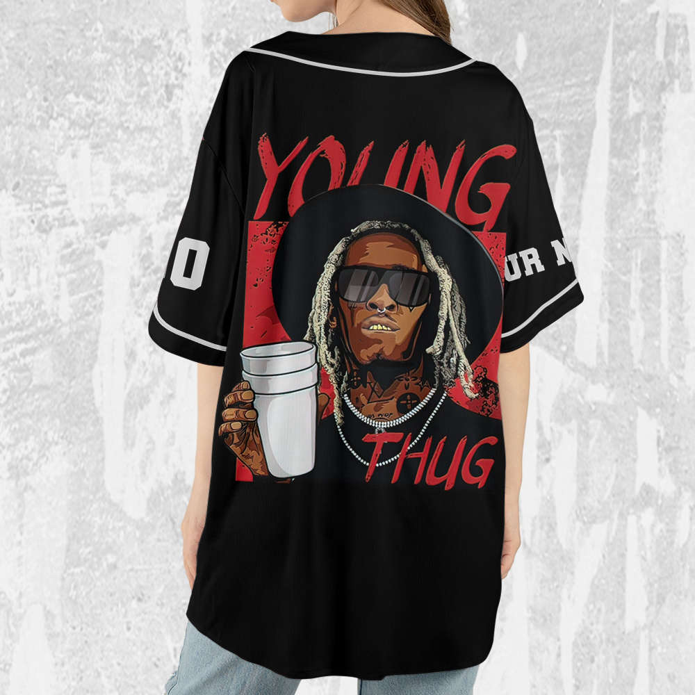 Personalize Young Thug Cool Black And Red Jersey, Young Thug Baseball Jersey - lylyprint.com baseball jersey product view 5