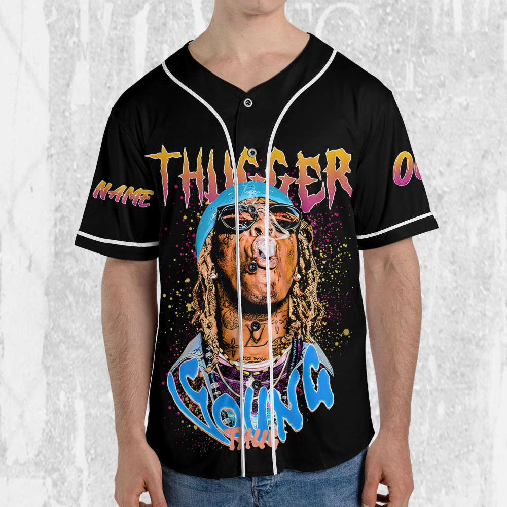 Personalize Young Thug Retro Colorful Jersey, Young Thug Baseball Jersey - lylyprint.com baseball jersey product view 3