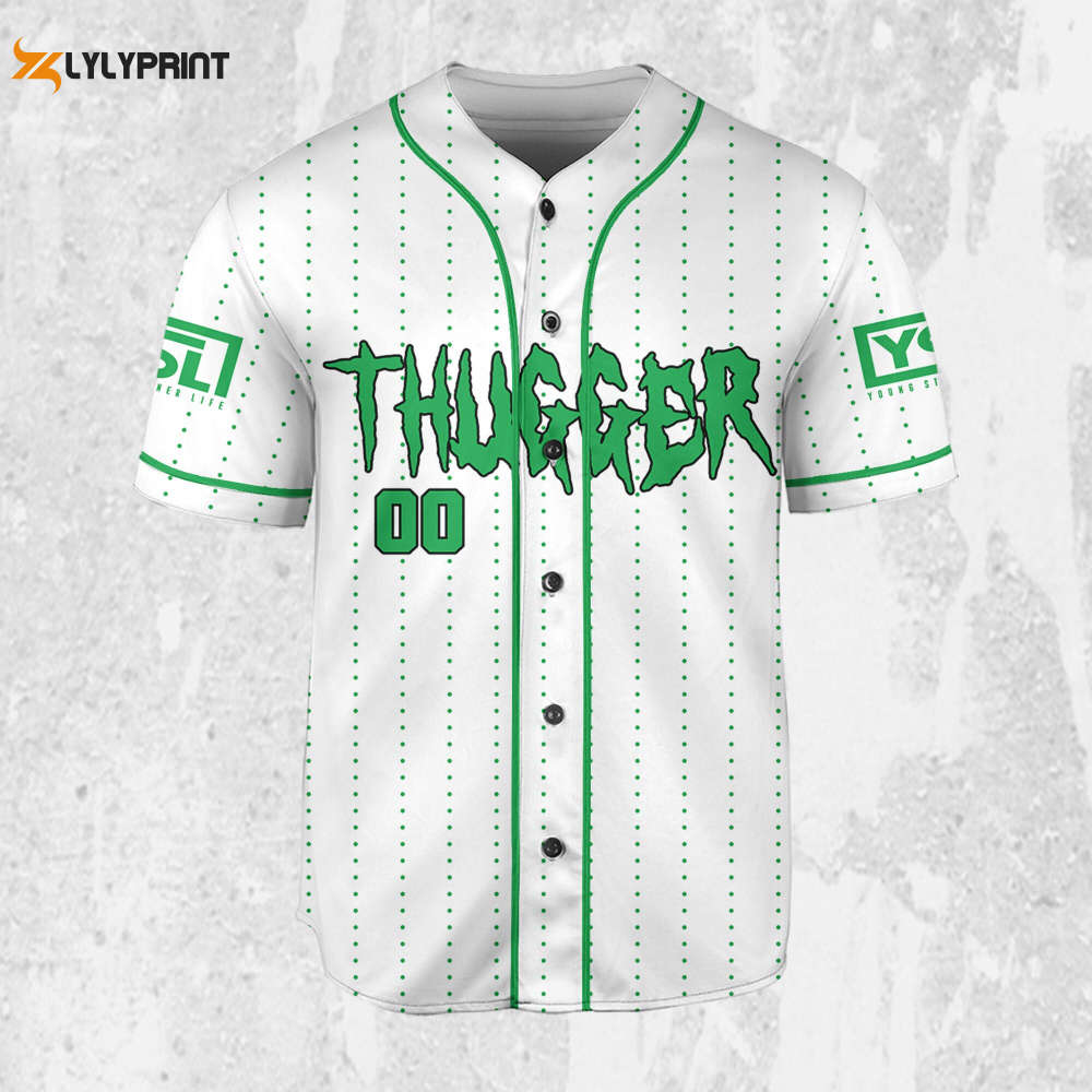 Personalize Young Thug Thugger Green Jersey, Young Thug Baseball Jersey - lylyprint.com baseball jersey product view 2