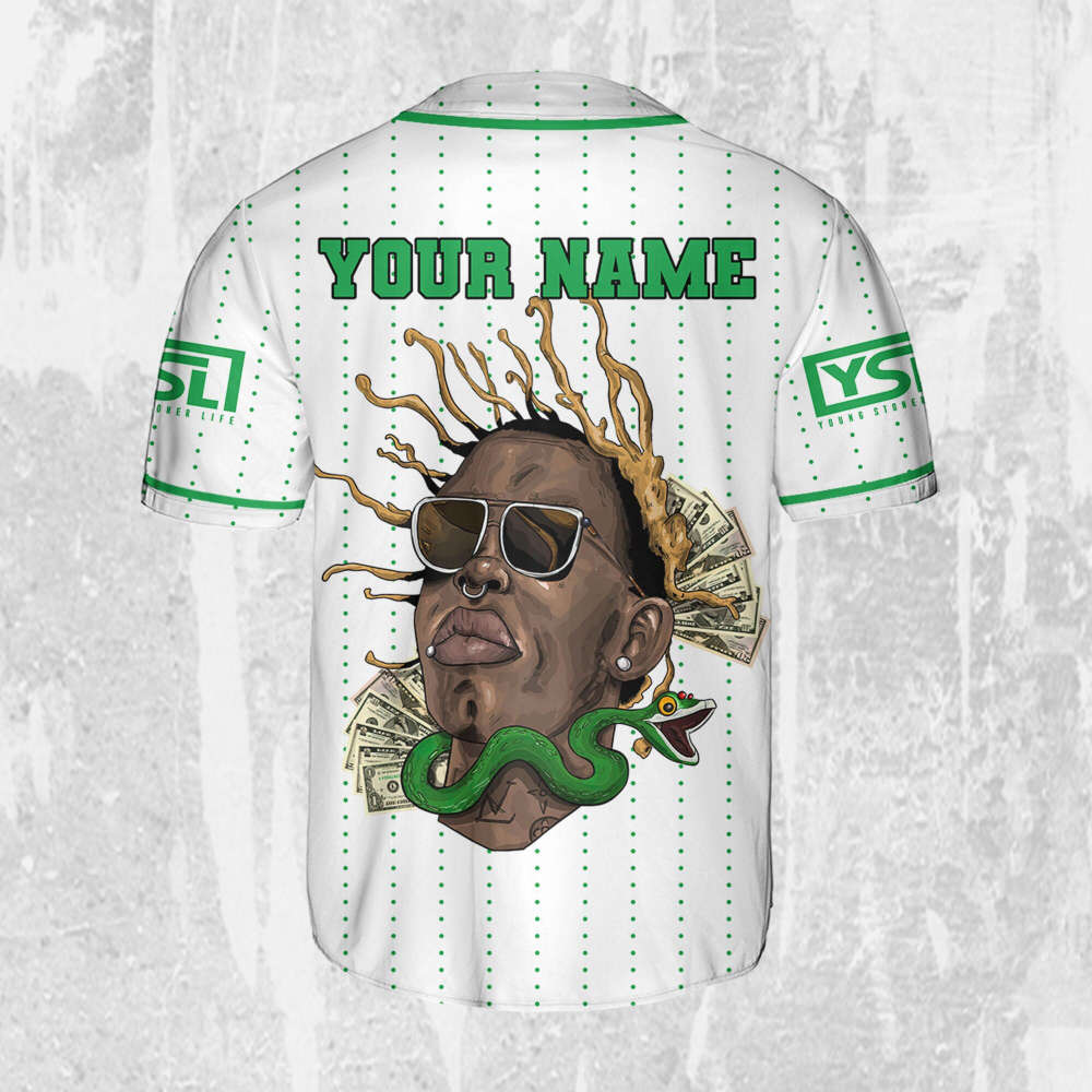 Personalize Young Thug Thugger Green Jersey, Young Thug Baseball Jersey - lylyprint.com baseball jersey product view 3