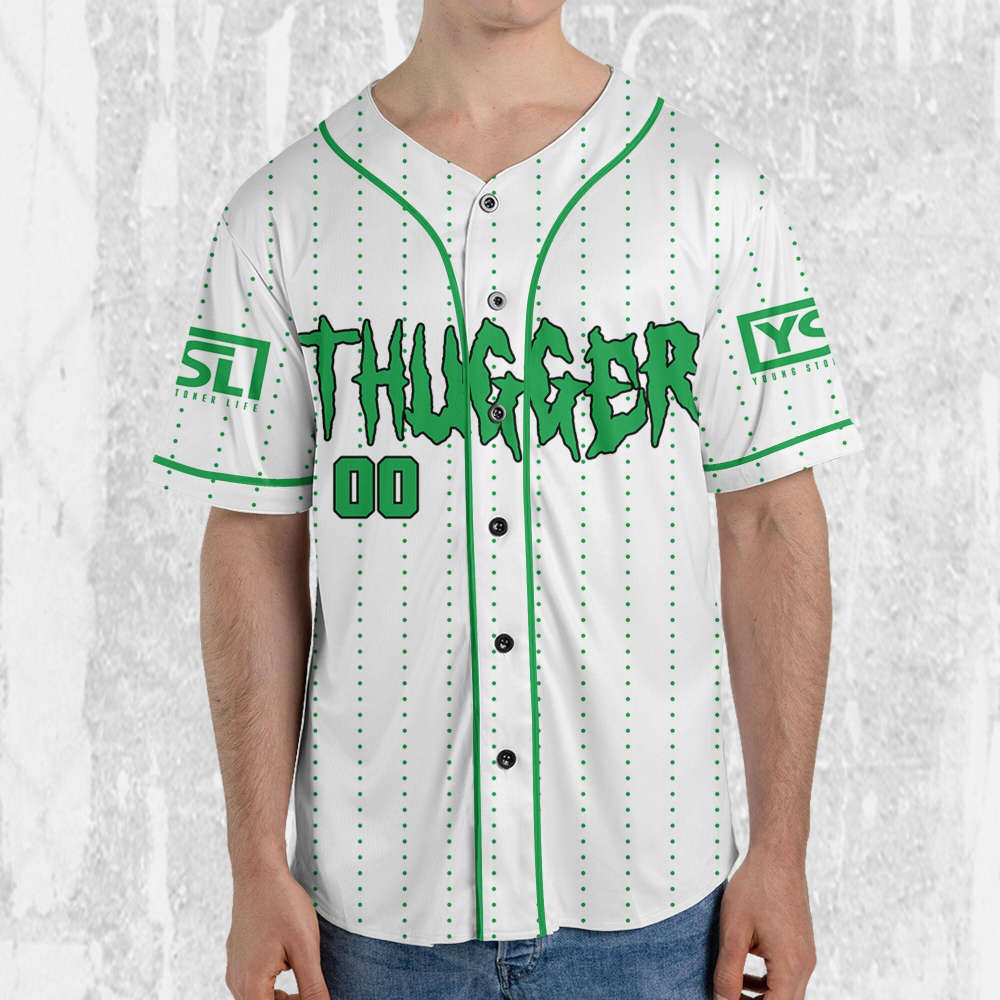 Personalize Young Thug Thugger Green Jersey, Young Thug Baseball Jersey - lylyprint.com baseball jersey product view 4