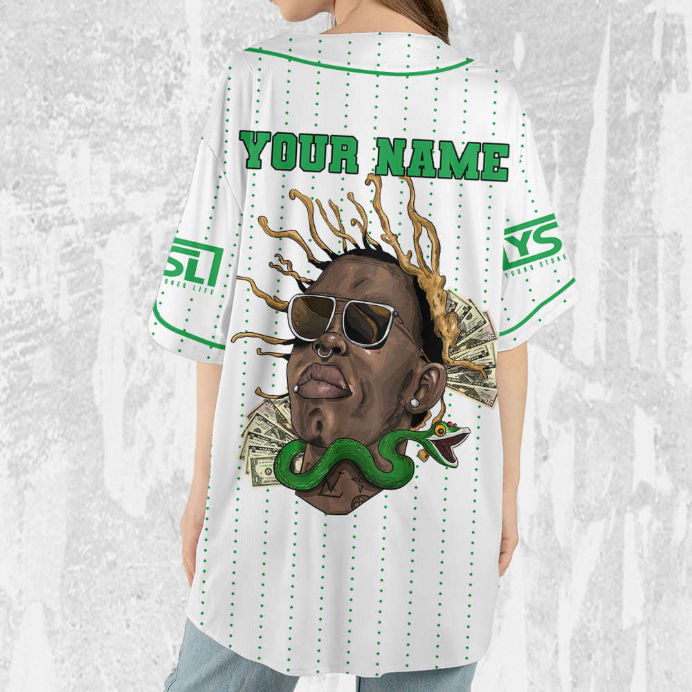 Personalize Young Thug Thugger Green Jersey, Young Thug Baseball Jersey - lylyprint.com baseball jersey product view 5
