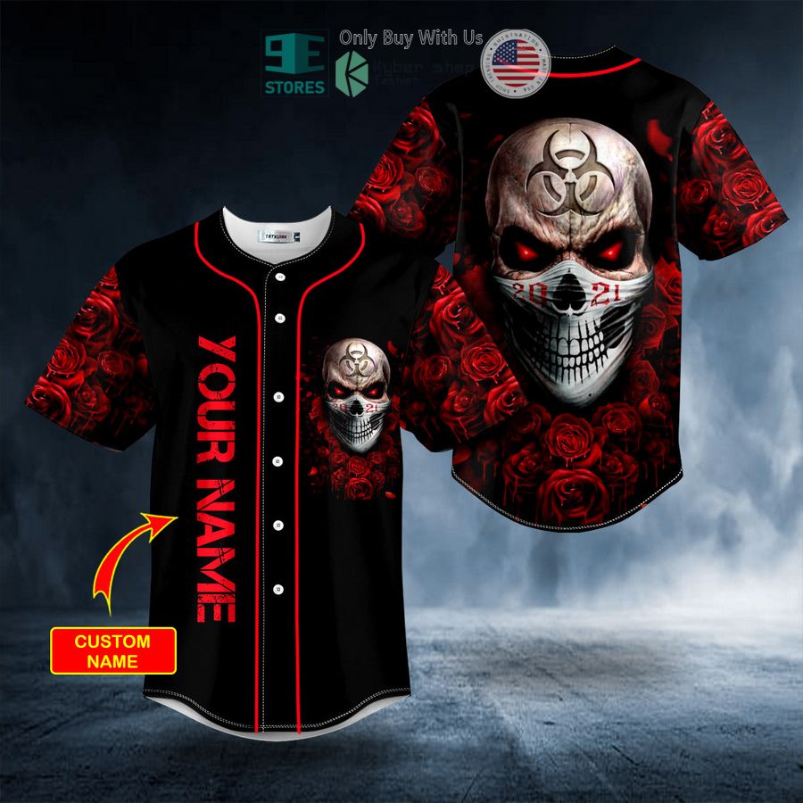 BEST Personalized 2021 Red Biohazard Lockdown Rose Skull Custom Baseball Shirt baseball jersey product view 1