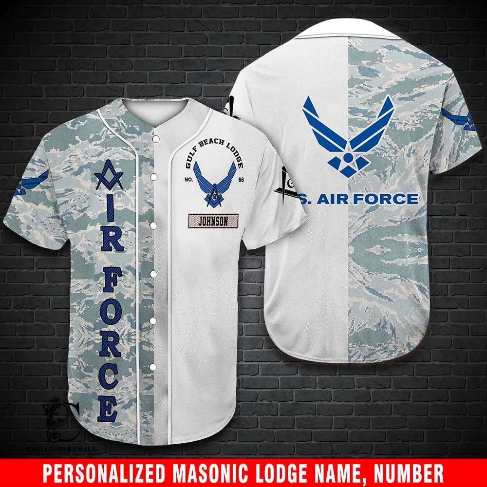Personalized Air Force Camo Freemasonry Baseball Jersey - Aopprinter baseball jersey product view 2