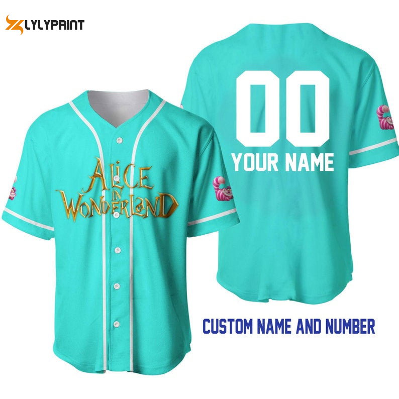 Personalized Alice In Wonderland All Over Print Baseball Jersey - Turquoise - lylyprint.com baseball jersey product view 1