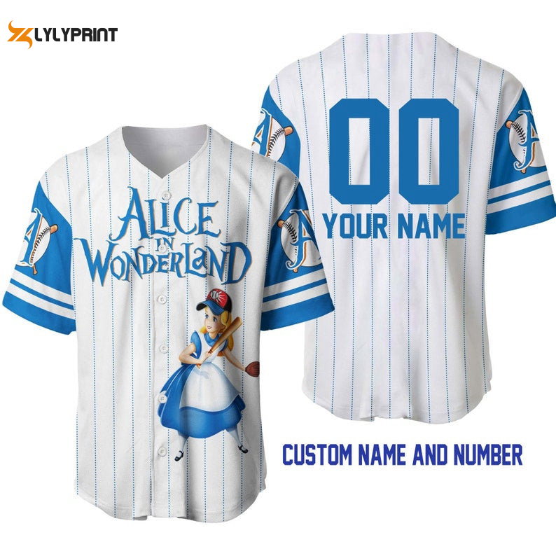 Personalized Alice In Wonderland All Over Print Pinstripe Baseball Jersey - lylyprint.com baseball jersey product view 1