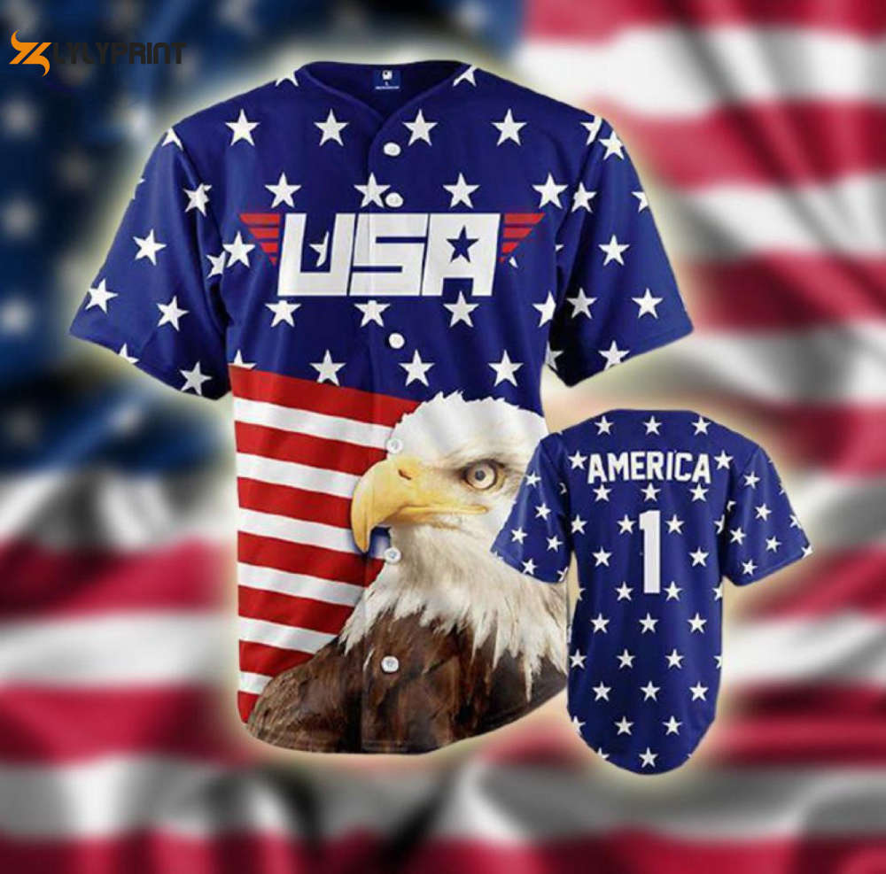 Personalized American Flag Eagle All Over Print 3D Unisex Baseball Jersey - Gift for Men Women - lylyprint.com baseball jersey product view 1