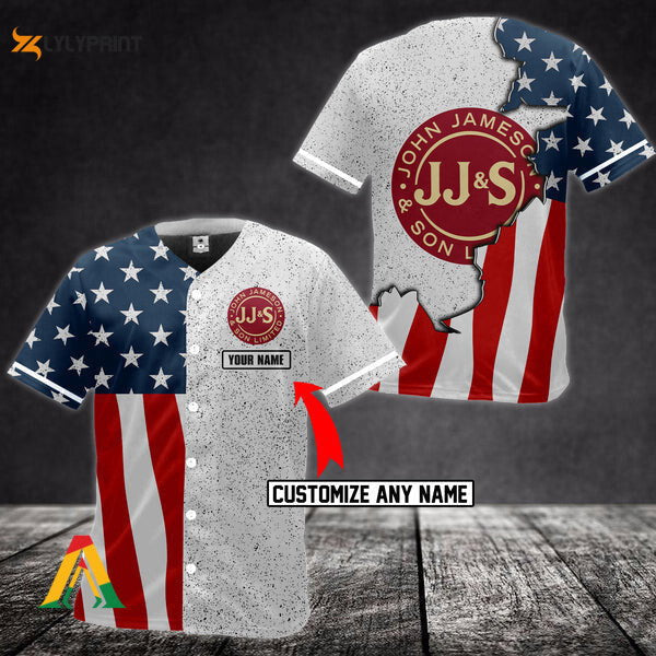 Personalized American Flag Jameson Whiskey Baseball Jersey - Gift for Men Women - lylyprint.com baseball jersey product view 1