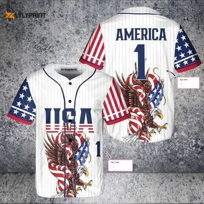 Custom American USA Eagle Baseball Jersey - Personalized All Over Print Pinstripe Gift for Men & Women - lylyprint.com baseball jersey product view 1