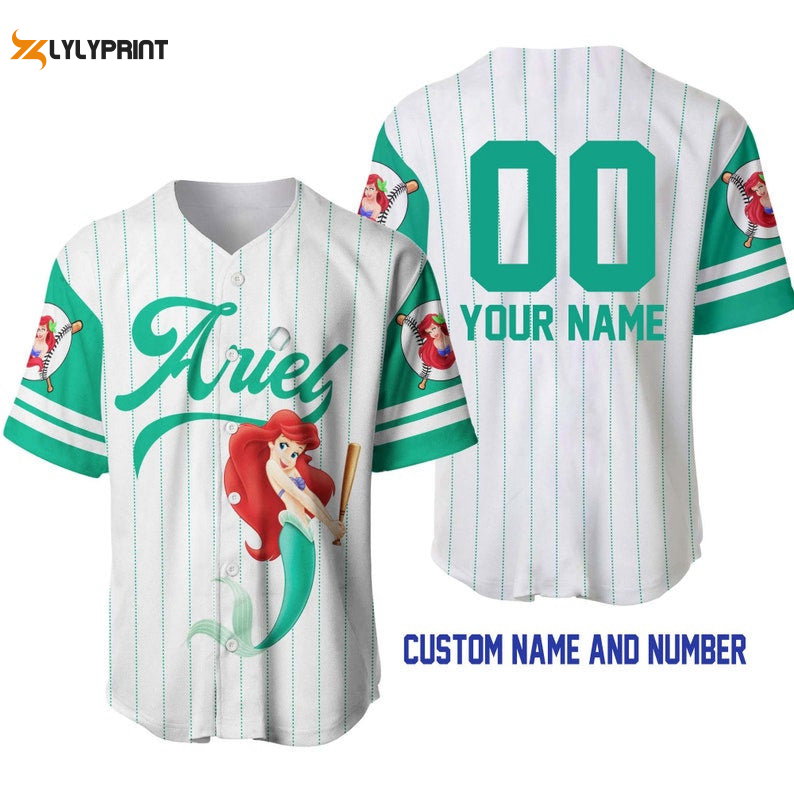 Personalized Ariel Princess The Little Mermaid All Over Print Pinstripe Baseball Jersey - lylyprint.com baseball jersey product view 1