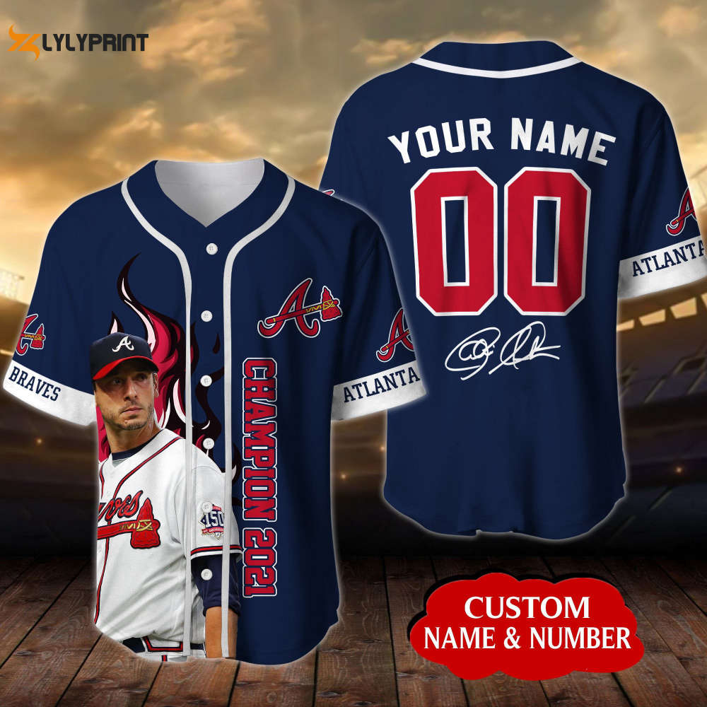 Personalized Atlanta Braves Championship 2021 All Over Print 3D Baseball Jersey - Navy - lylyprint.com baseball jersey product view 1