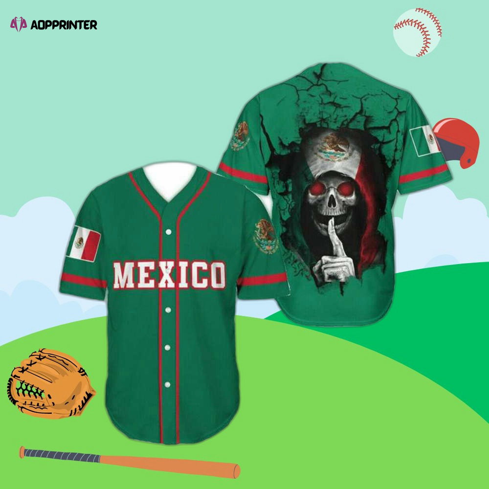 Personalized Aztec Mexican Skull Green Baseball Jersey - Aopprinter baseball jersey product view 1