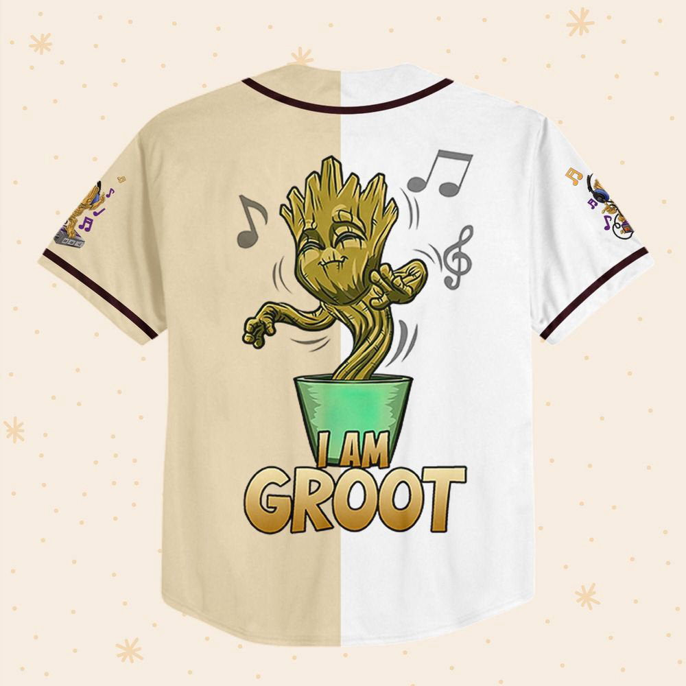 Personalized Baby Groot Listening Music And Dancing Baseball Jersey - lylyprint.com baseball jersey product view 3