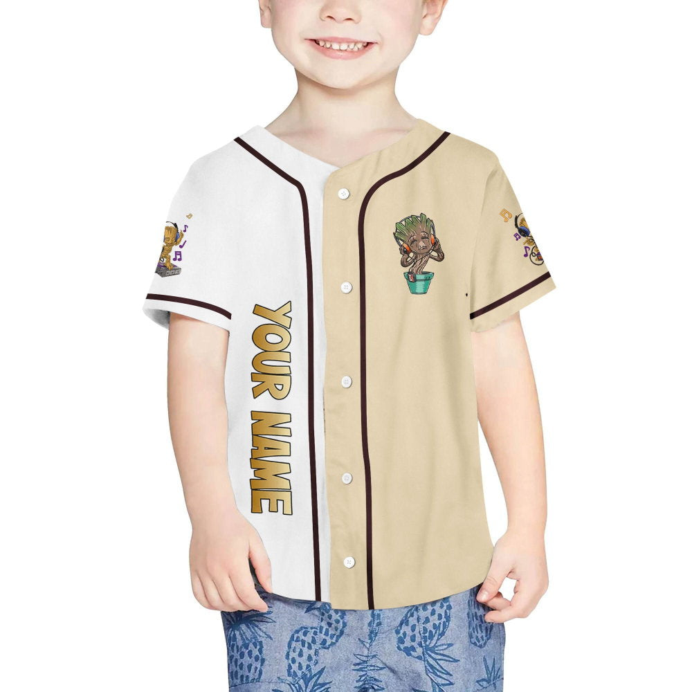 Personalized Baby Groot Listening Music And Dancing Baseball Jersey - lylyprint.com baseball jersey product view 4