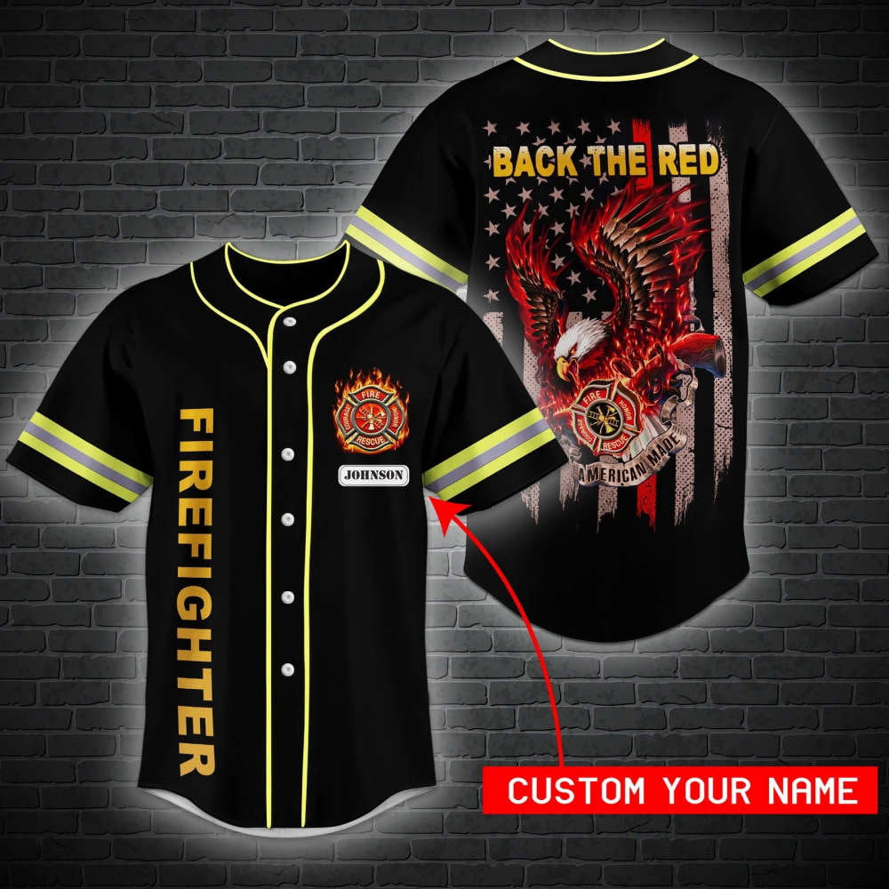 Personalized Back The Red Firefighters Baseball Jersey - Aopprinter baseball jersey product view 2