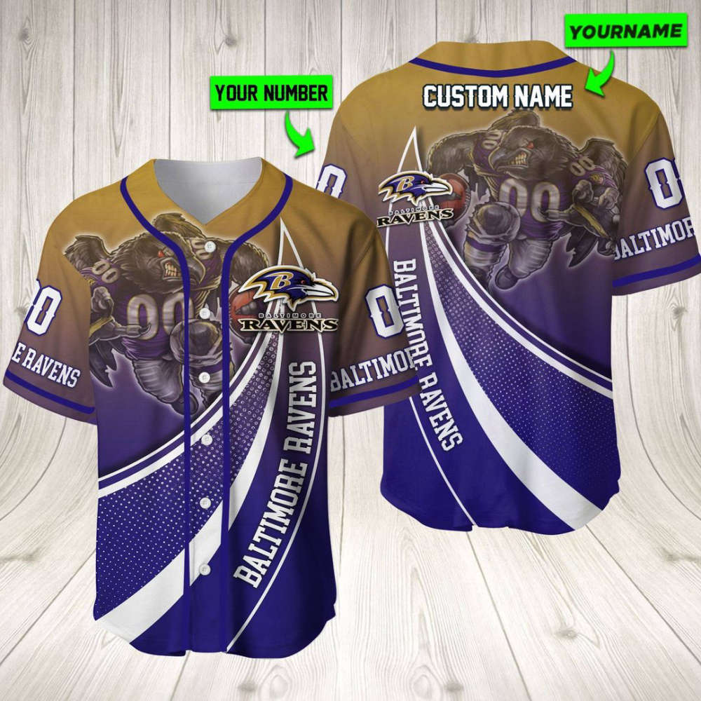 Personalized Baltimore Ravens Baseball Jersey Baseball Jersey Mascot Gift For Men Women - lylyprint.com baseball jersey product view 2
