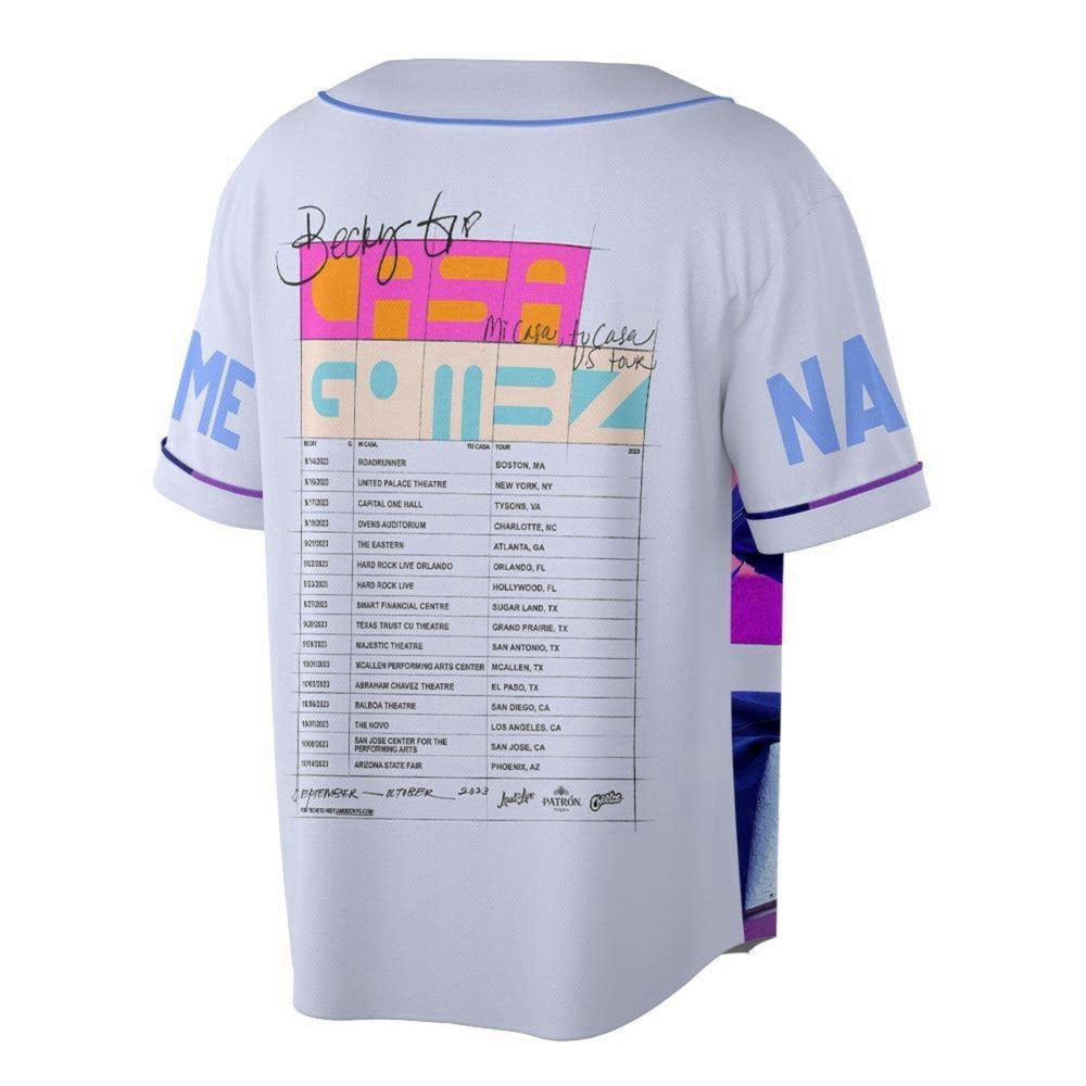 Personalized Becky G Baseball Jersey, Mi Casa Tu US Tour 2023 3D Shirt - lylyprint.com baseball jersey product view 2