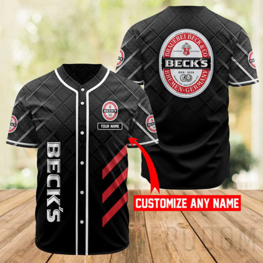 Personalized Black Beck's Beer Baseball Jersey - Aopprinter baseball jersey product view 2
