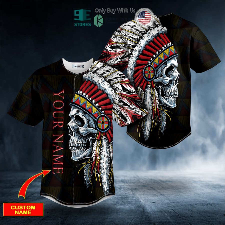 BEST Personalized Black Native Skull Custom Baseball Shirt baseball jersey product view 1