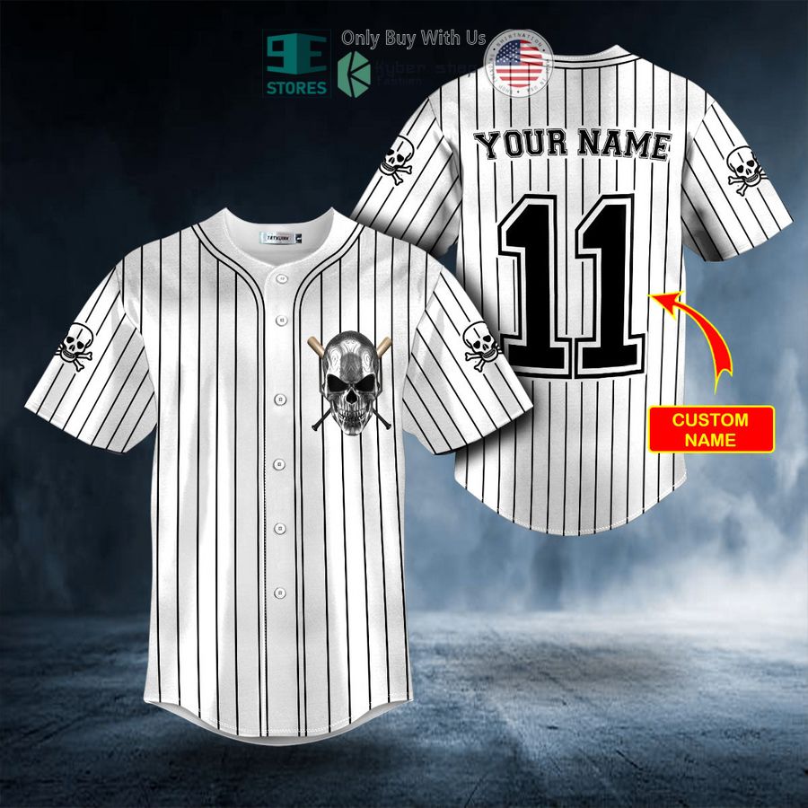 BEST Personalized Black Stripes No 11 Metal Skull Custom Baseball Shirt baseball jersey product view 1