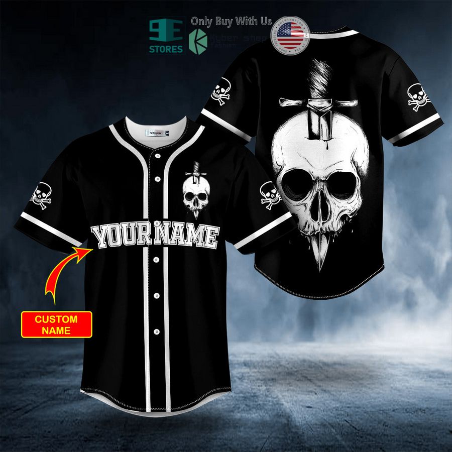 BEST Personalized Black White A Knife Through A Skull Custom Baseball Shirt baseball jersey product view 1