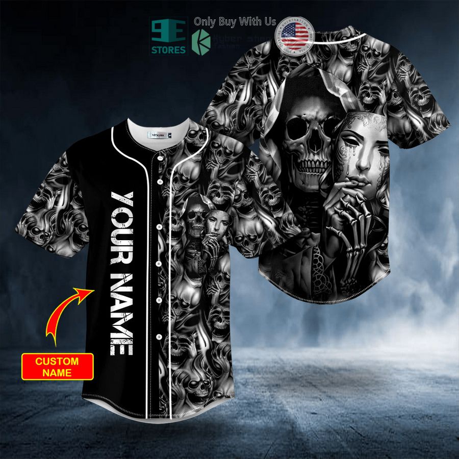 BEST Personalized Black White Half Mask Half Reaper Skull Custom Baseball Shirt baseball jersey product view 1