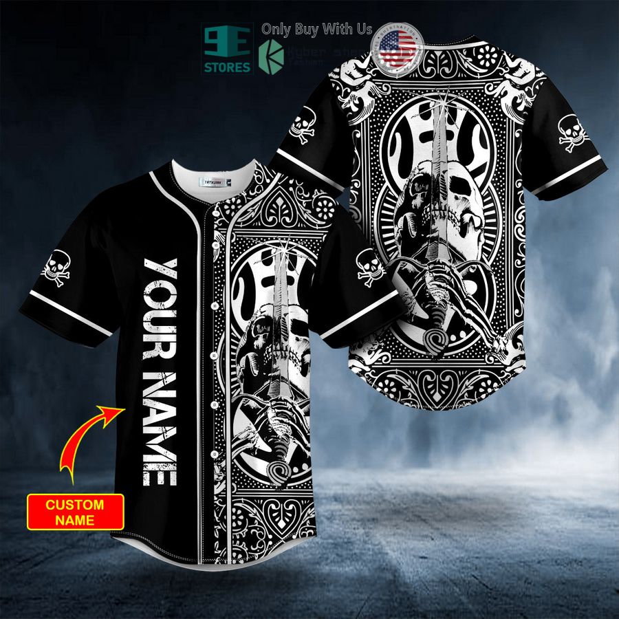 BEST Personalized Black White Ray Bones Sword Skull Custom Baseball Shirt baseball jersey product view 1