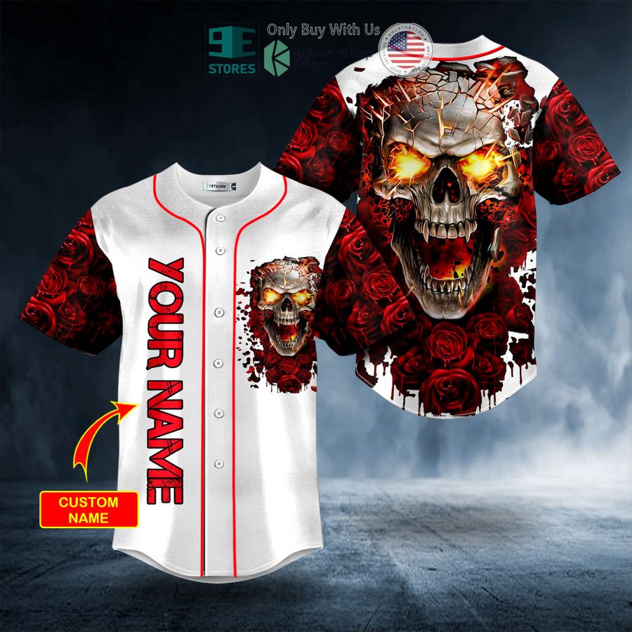 BEST Personalized Blood Rose Fire Skull Custom Baseball Shirt baseball jersey product view 1