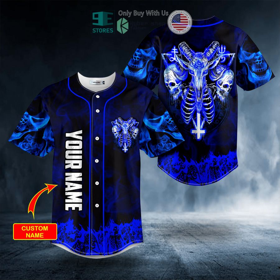 BEST Personalized Blue Baphomet Evil Skull Custom Baseball Shirt baseball jersey product view 1