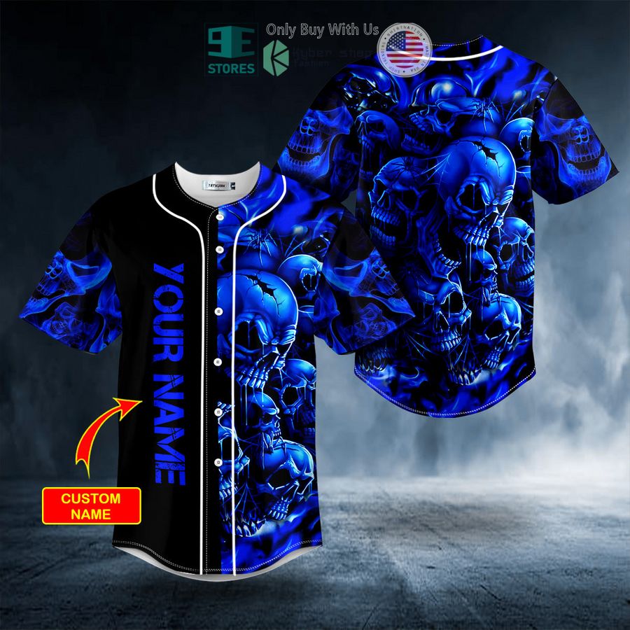 BEST Personalized Blue Cracked Skull Custom Baseball Shirt baseball jersey product view 1