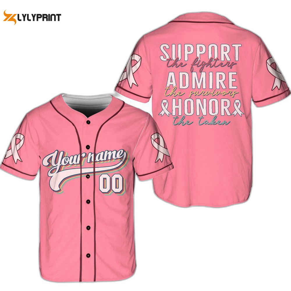 Personalized Breast Cancer Support Name And Number Baseball Jersey For Men Women - lylyprint.com baseball jersey product view 1