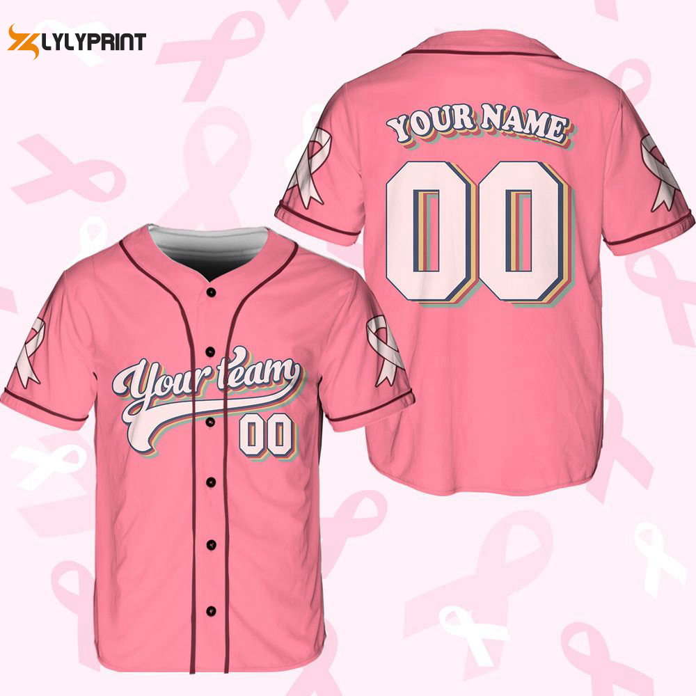 Personalized Breast Cancer Team Name And Number Baseball Jersey For Men Women - lylyprint.com baseball jersey product view 1