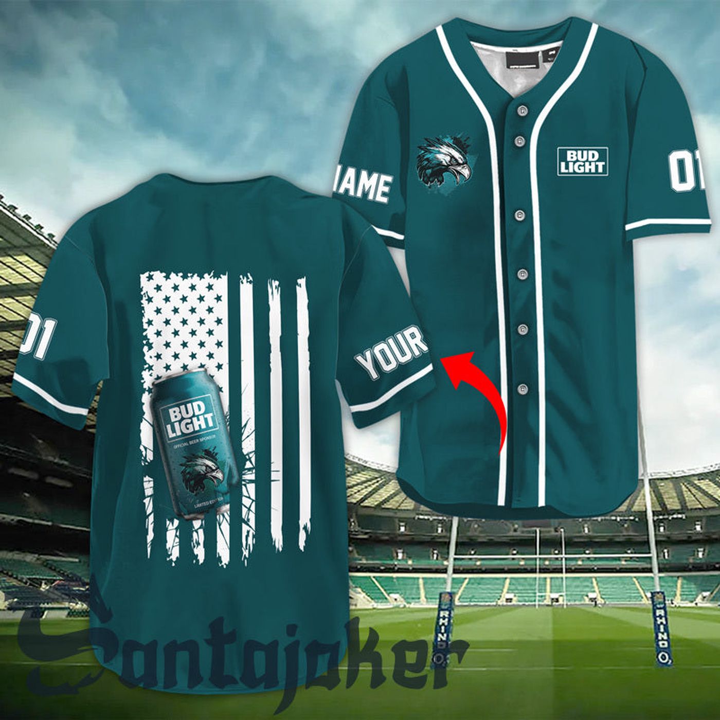 Personalized Bud Light Eagle American Flag Baseball Jersey - Gift for Men Women - Gift for Men Women - lylyprint.com baseball jersey product view 2
