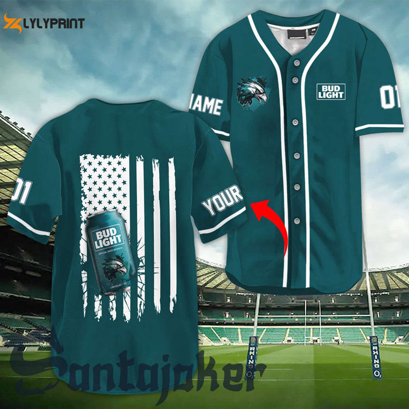 Personalized Bud Light Eagle American Flag Baseball Jersey - Gift for Men Women - Gift for Men Women - lylyprint.com baseball jersey product view 1