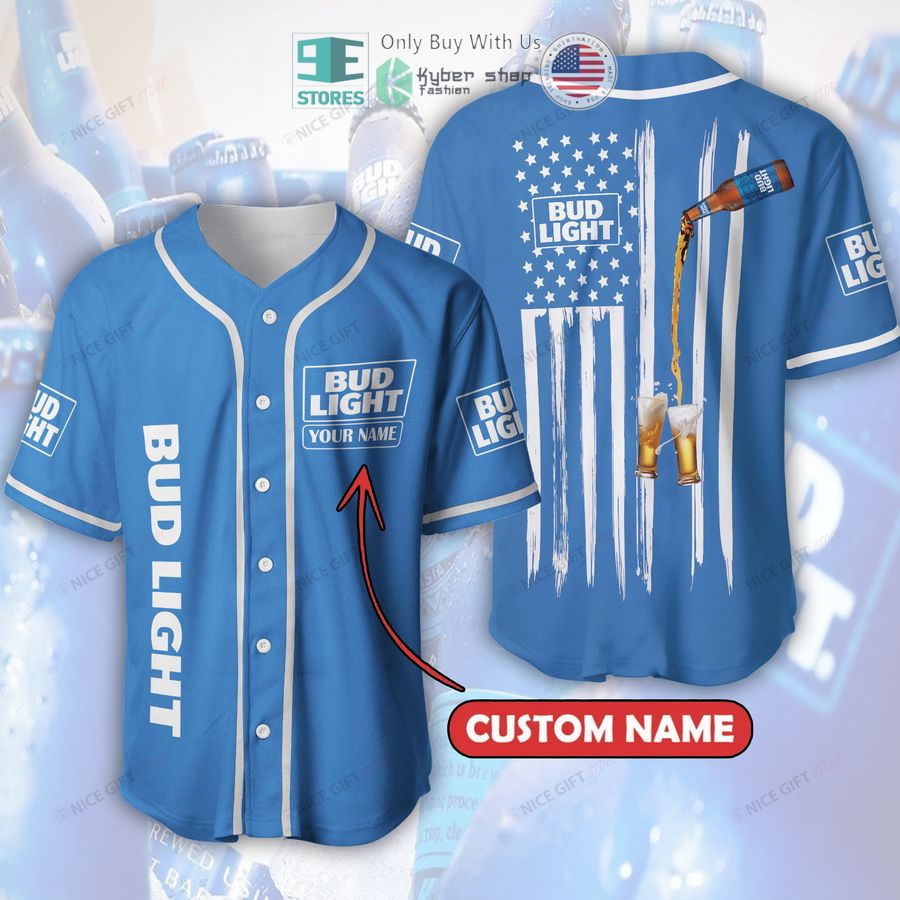 BEST Personalized Bud Light United States Flag blue Custom Baseball Jersey baseball jersey product view 1
