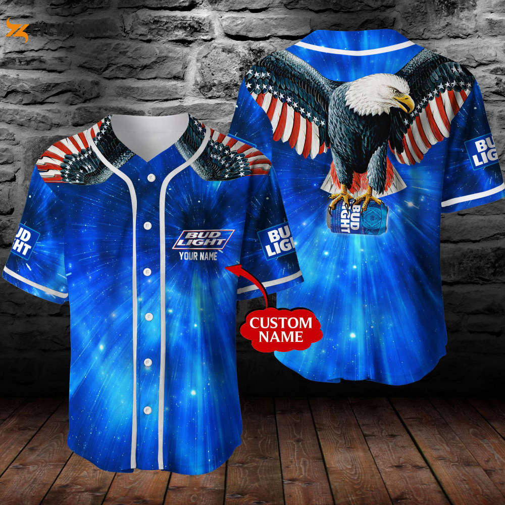 Personalized Bud Light USA Eagle All Over Print 3D Unisex Baseball Jersey - lylyprint.com baseball jersey product view 1