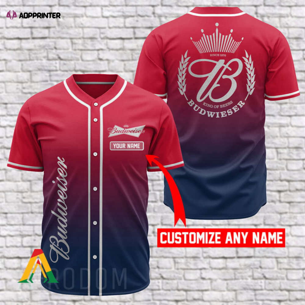 Personalized Budweiser Baseball Jersey Shirt - Aopprinter baseball jersey product view 1