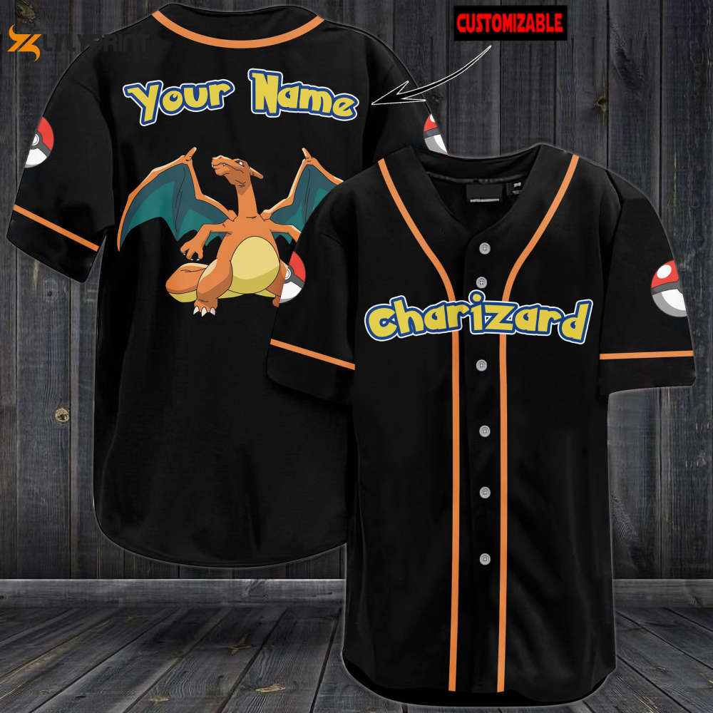 Personalized Charizard Baseball Jersey - lylyprint.com baseball jersey product view 1