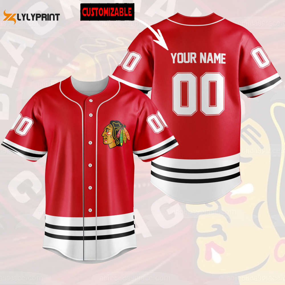 Personalized Chicago Blackhawks Baseball Jersey - lylyprint.com baseball jersey product view 1