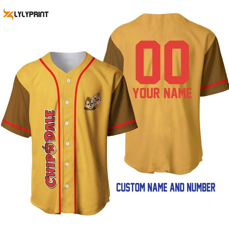 Personalized Chipmunks Chip 'n' Dale All Over Print Baseball Jersey - Gold Brown - lylyprint.com baseball jersey product view 1