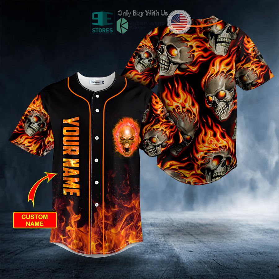 BEST Personalized Crazy Ghost Fire Skull Custom Baseball Shirt baseball jersey product view 1
