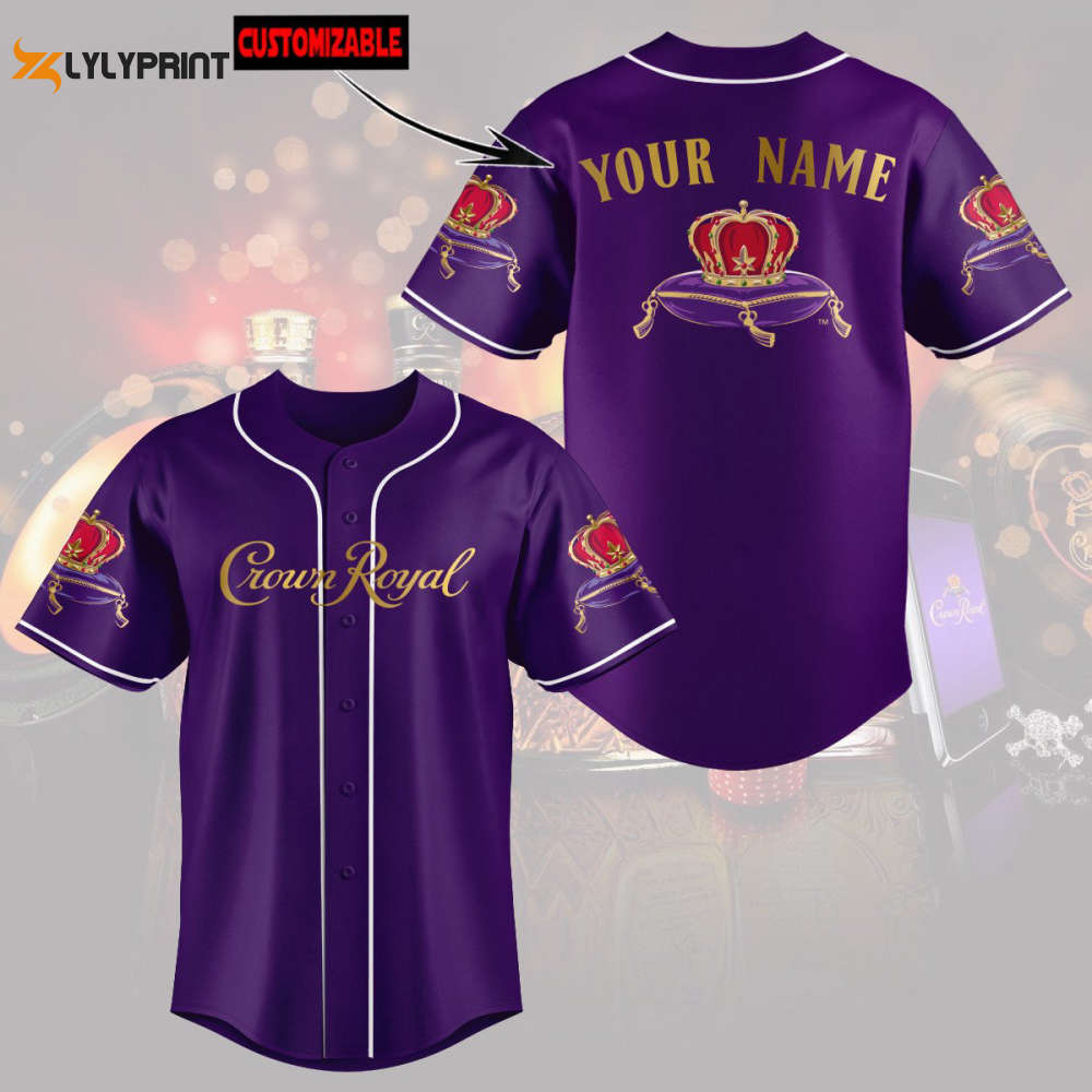 Personalized Crown Royal All Over Print Unisex Baseball Jersey - Solid Purple - lylyprint.com baseball jersey product view 1