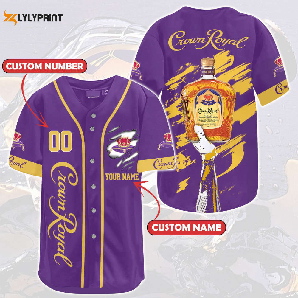 Personalized Crown Royal All Over Print Unisex Baseball Jersey Yellow - lylyprint.com baseball jersey product view 1