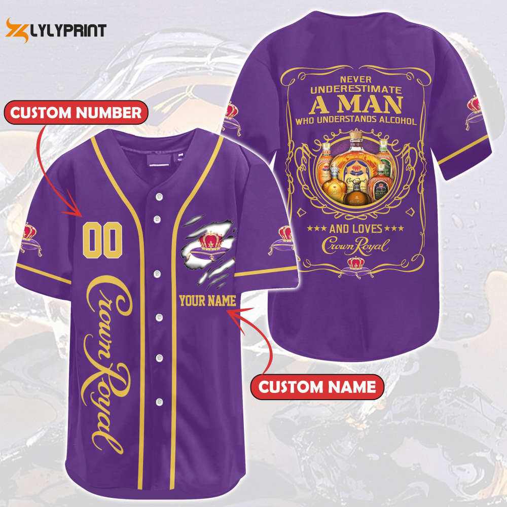 Personalized Crown Royal Never Underestimate A Man All Over Print 3D Unisex Baseball Jersey - lylyprint.com baseball jersey product view 1