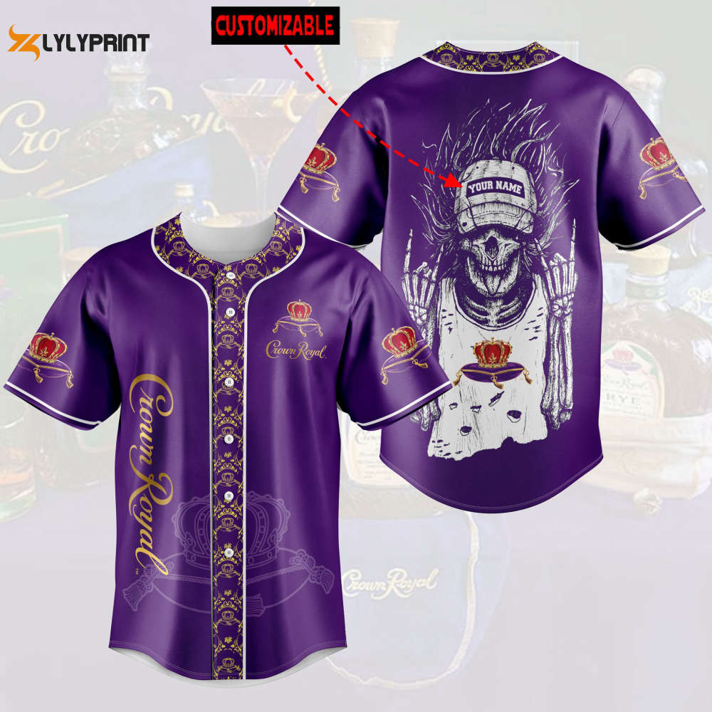 Personalized Crown Royal Swag Skeleton All Over Print 3D Unisex Baseball Jersey - lylyprint.com baseball jersey product view 1