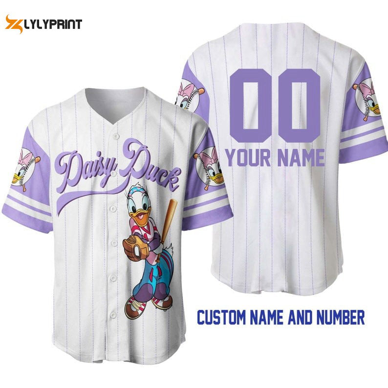 Personalized Daisy Duck All Over Print Pinstripe Baseball Jersey - lylyprint.com baseball jersey product view 1