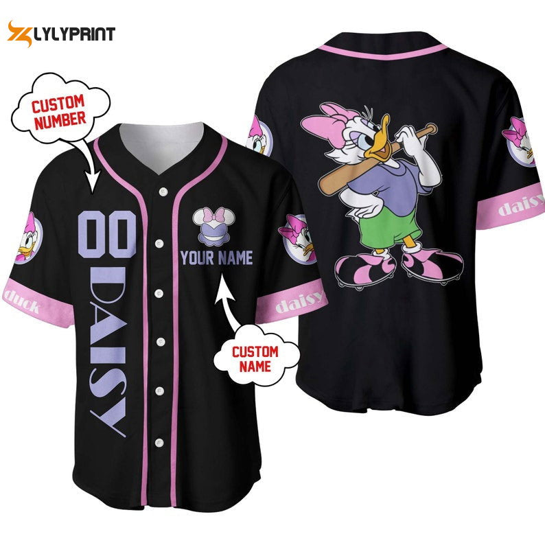 Personalized Daisy Duck Playing Baseball All Over Print Baseball Jersey - lylyprint.com baseball jersey product view 1