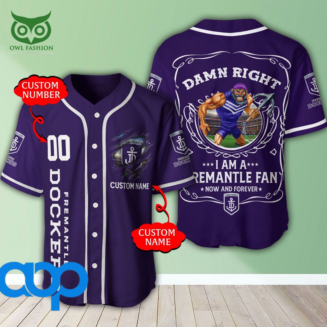 Personalized Damn Right Fremantle Football Club 3D Baseball Jersey AFL Mascot football jersey product view 1