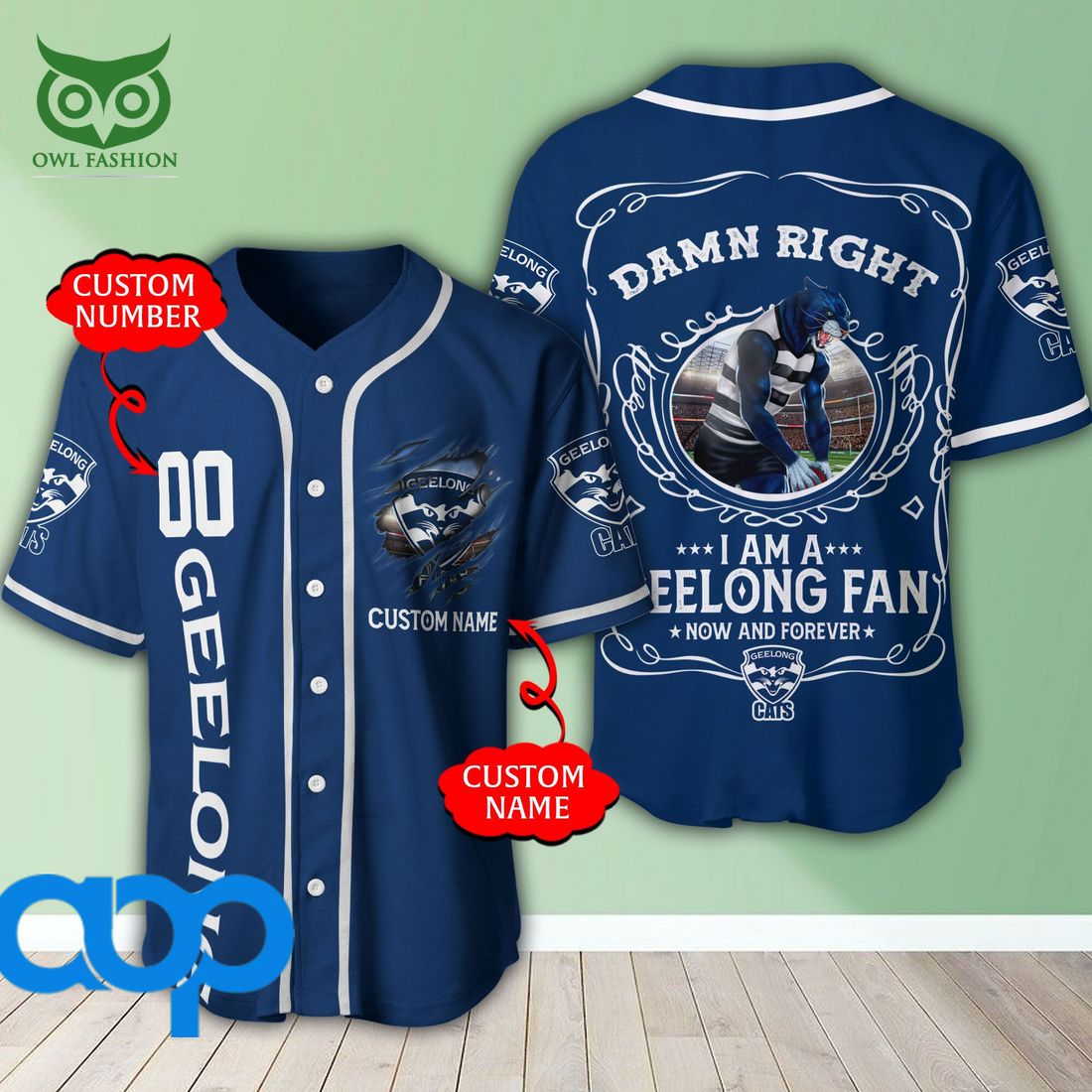 Personalized Damn Right Geelong Football Club 3D Baseball Jersey AFL Mascot football jersey product view 1